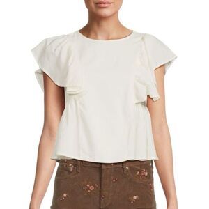 NWT WILDFOX Ivory Cotton Ruffle‎ Flutter Sleeve Top, Large